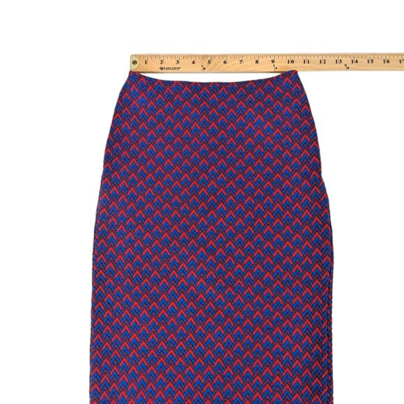 American Apparel Chevron Print Red Blue Bodycon Pencil Midi Skirt Women’s Small - Picture 4 of 8